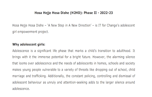 Hosa Hejje Hosa Dishe (H2HD): Phase II - 2022-23