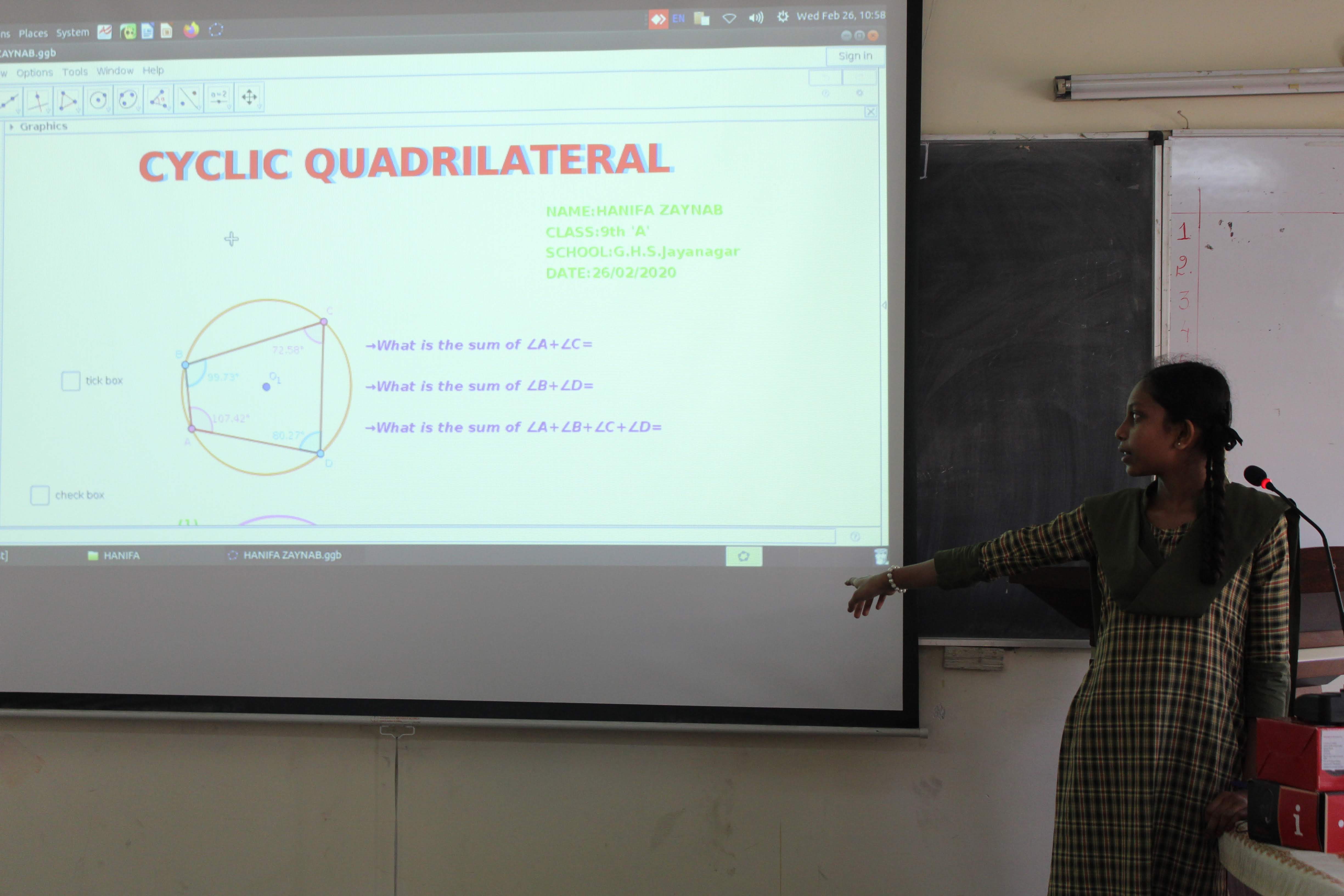 cyclic quadrilaterals with geogebra Jayanagar Block 9 school